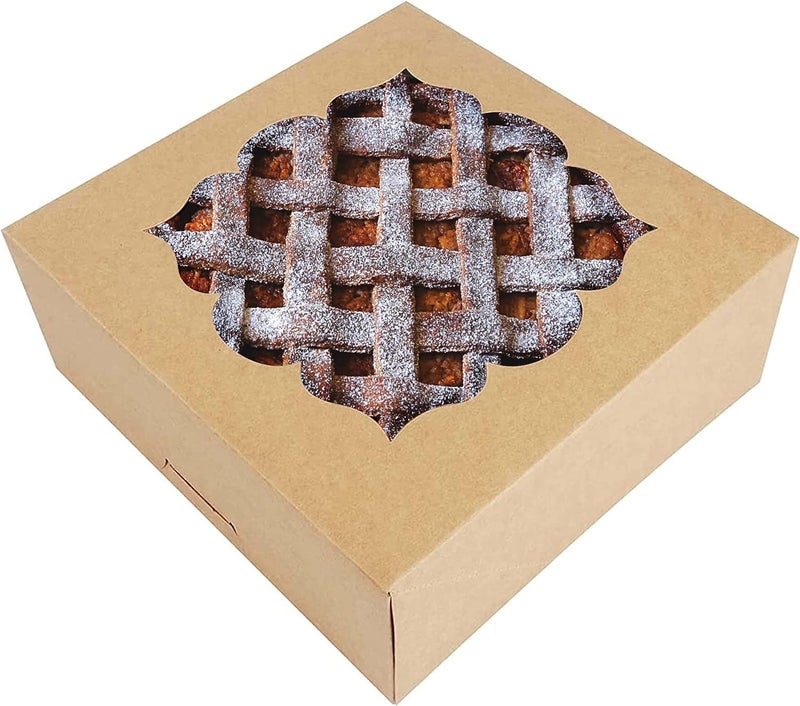 NPLUX 20 Pack Pie Boxes 10x10x3inch Bakery Boxes with Window Dessert Pastry Boxes Pie Boxes 10 inch for Pies Cheesecake and Chocolate Covered Strawberries (Brown) - Image 1
